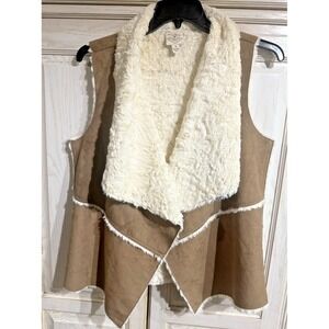 St. John's Bay Faux Suede Sleeveless Sherpa Open Front Vest Women's SZ Med